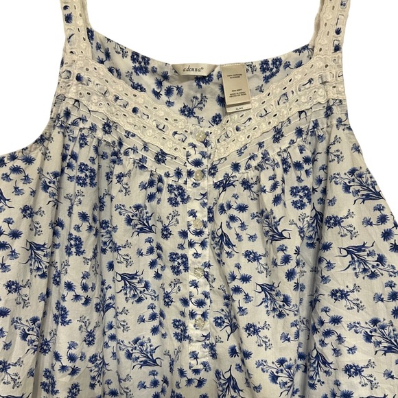 Adonna Floral Cotton Nightgown Lace Trim Sleeveless Sleep Dress XL - Picture 3 of 8